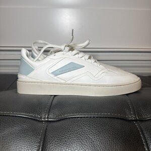 NWOT Thousand Fell Women’s White And Blue Laced Court Sneakers Size 7.5